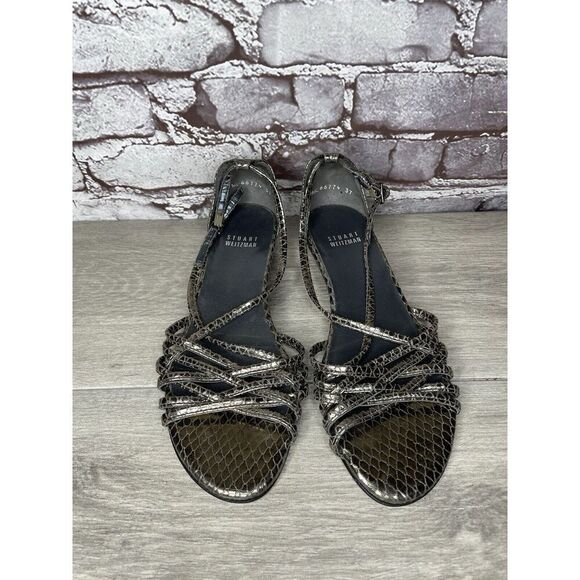 Stuart Weitzman Pewter Silver Snake Print Wedge Strap Sandals Women Sz 37EU/6.5M - Picture 11 of 16